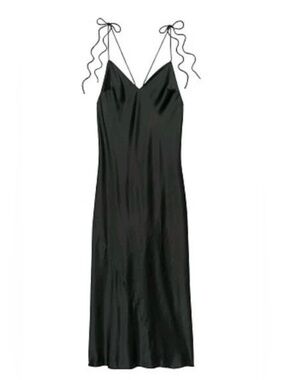 Victoria's Secret Satin Midi Slip Dress with Tie Straps Color Black